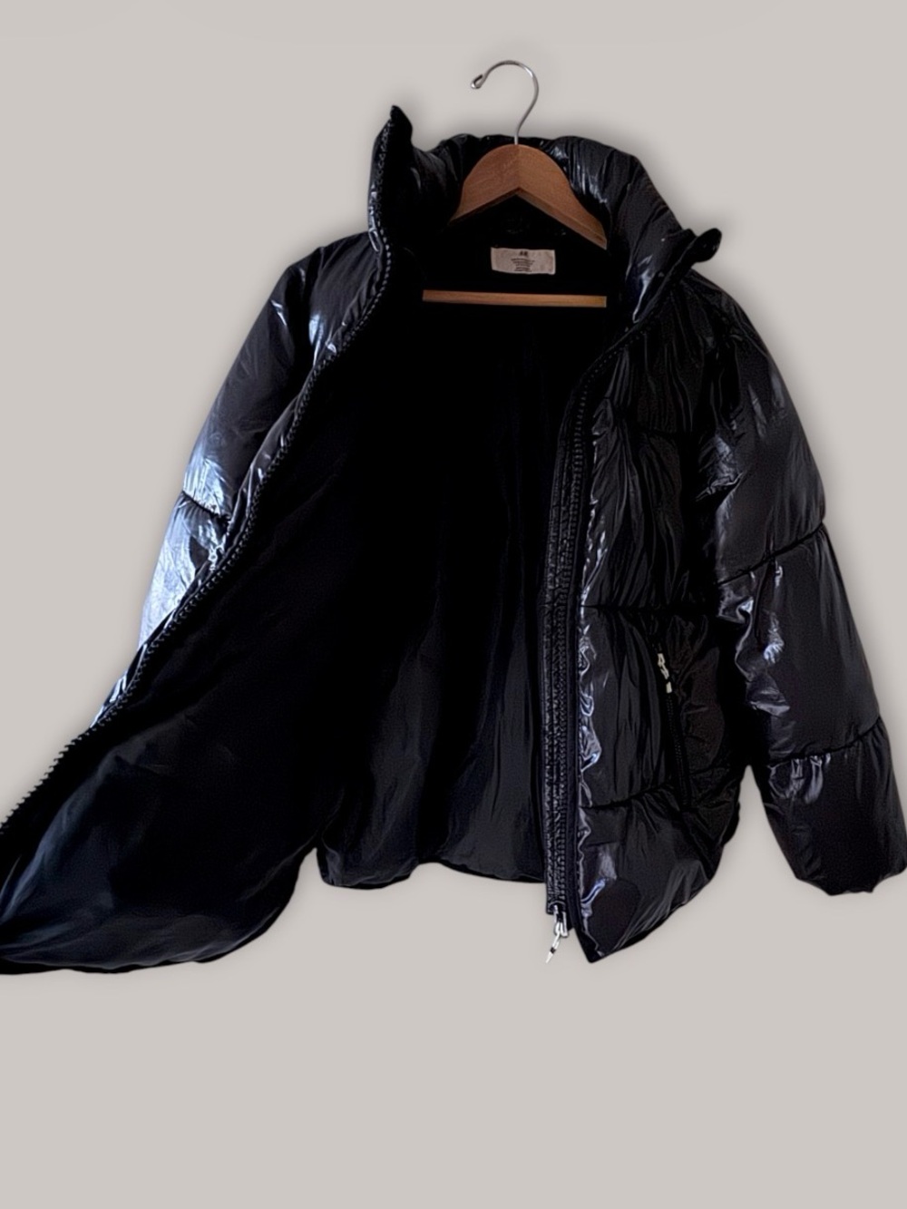 H&M Glossy Black Thermolite Puffer Jacket XS S - Picture 3 of 9